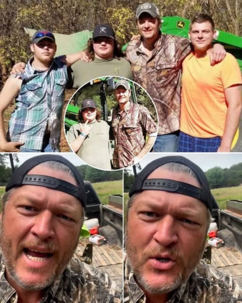 Blake Shelton wading through floodwaters